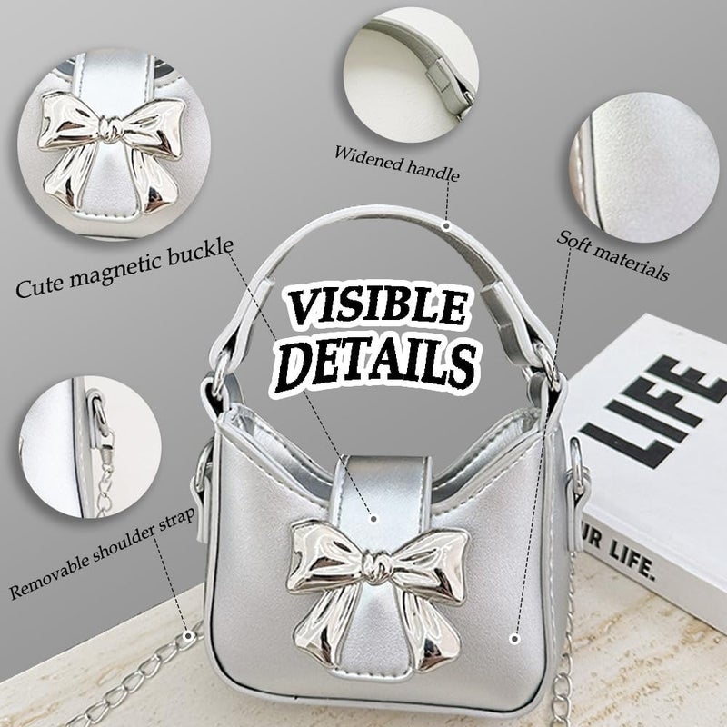 JienClound Mini Crossbody Purse, Bow Magnetic Buckle Handbag Shoulder Bag Great Gift Idea for Little Girls - Image 3